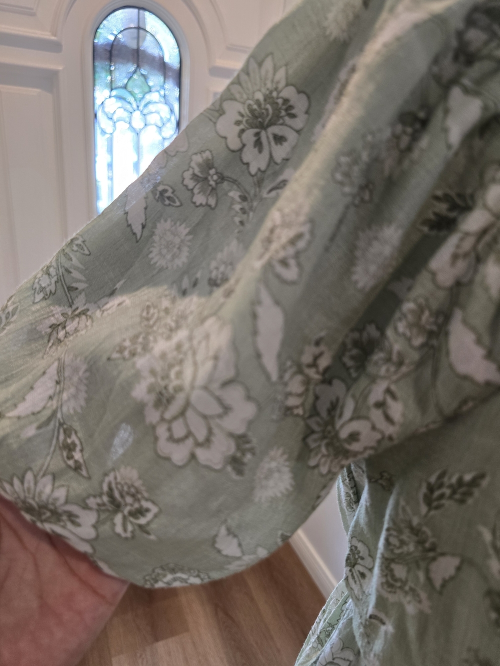 Sage Green Floral Square-Neck Puff Sleeve Dress - Picture 4 of 7